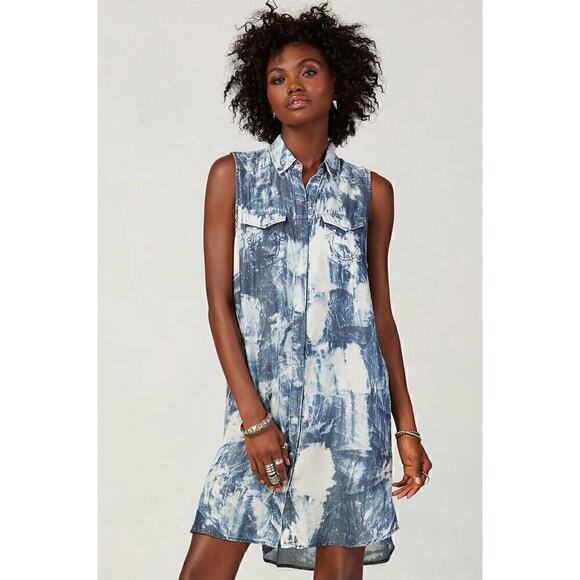 True Religion Georgia Chambray Button Down Dress Women's Blue White Small Petite - Picture 1 of 7